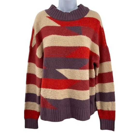 Abstract Retro Striped Oversized Wool Long Sleeve Sweater Top Large - Picture 2 of 7